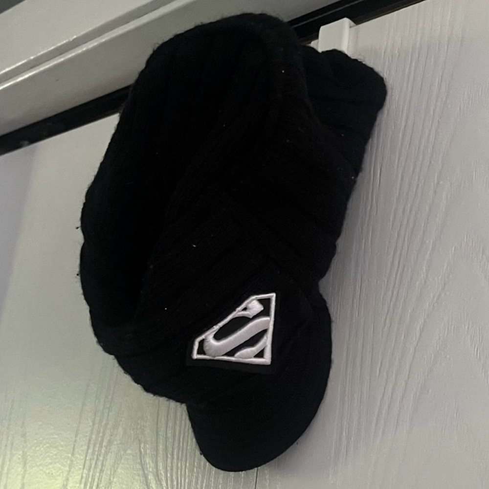 Superman Black Knit Kids Hat with Brim